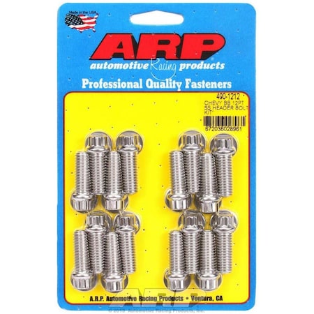 Arp 400-1212 0.38 x 1 in. Stainless Steel Header Bolt Kit, 16PK ARP400-1212